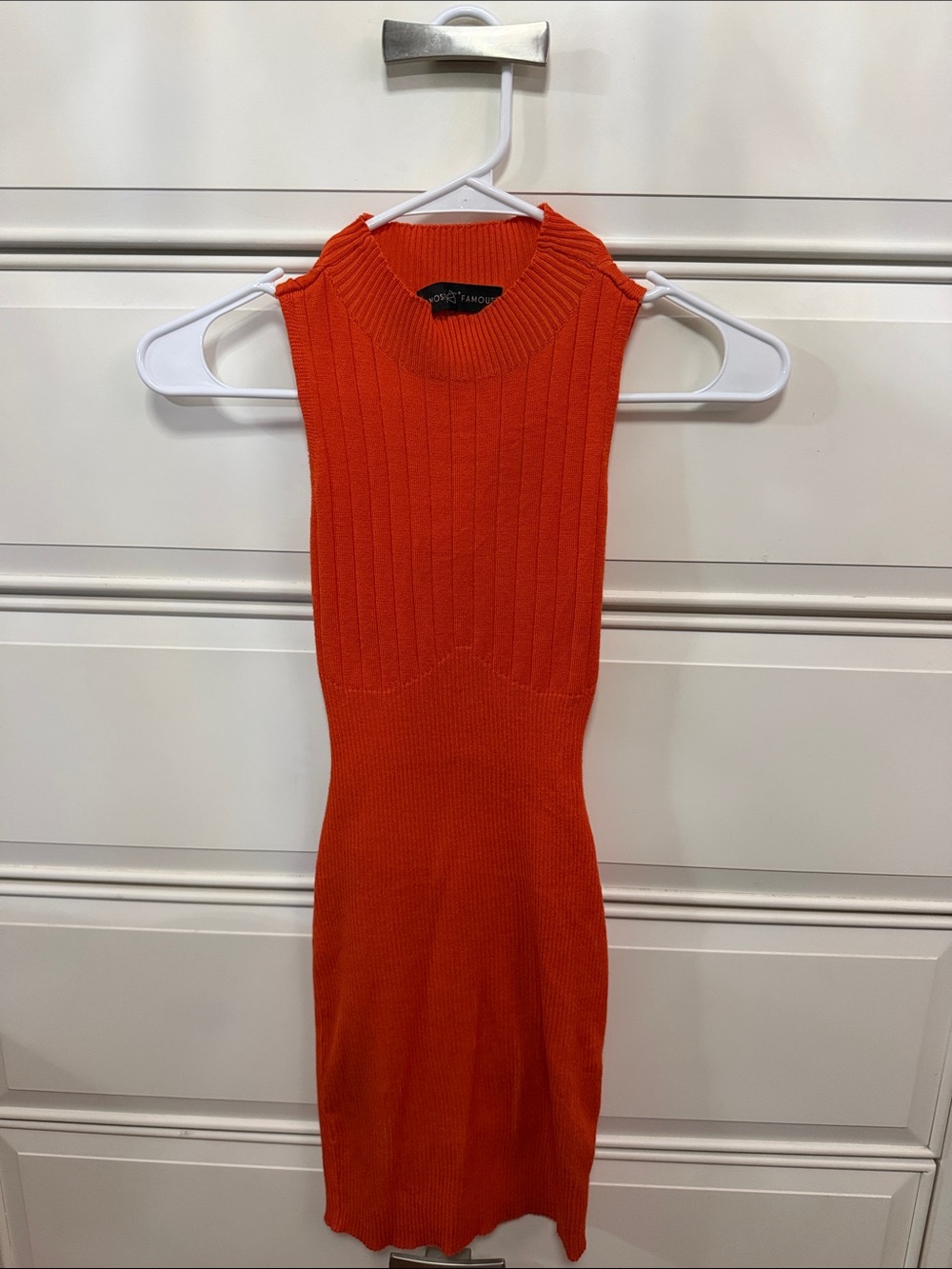 Almost Famous Ribbed Sleeveless Mini Dress in Orange